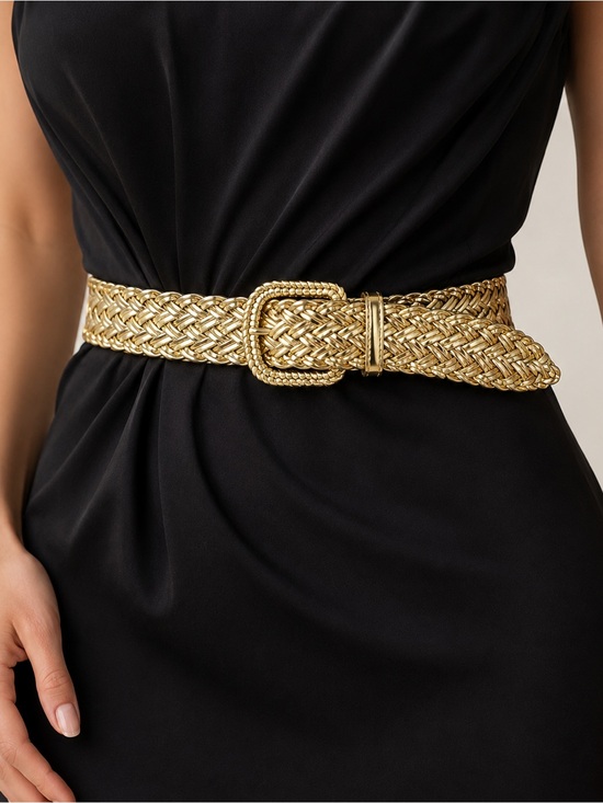 Accessories - Vintage Metallic Gold Woven Raffia Waist Belt O/S